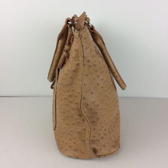 Reflections Shoulder Tote Tan Vegan Ostrich Faux Leather Purse Zipper Closure - Picture 4 of 8